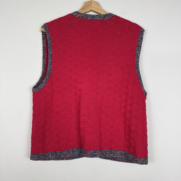 VTG Portraits Northern Isles Hand-Knit Red Wool Sweater Vest M-L Argyle Cottage - Picture 6 of 9